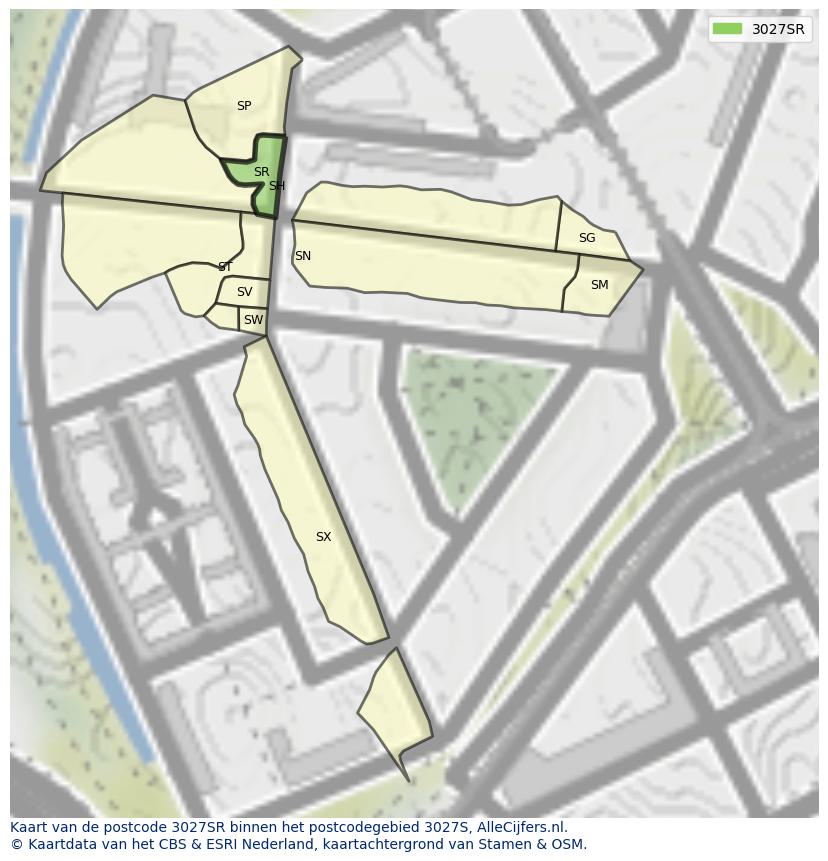 Afbeelding van het postcodegebied 3027 SR op de kaart.