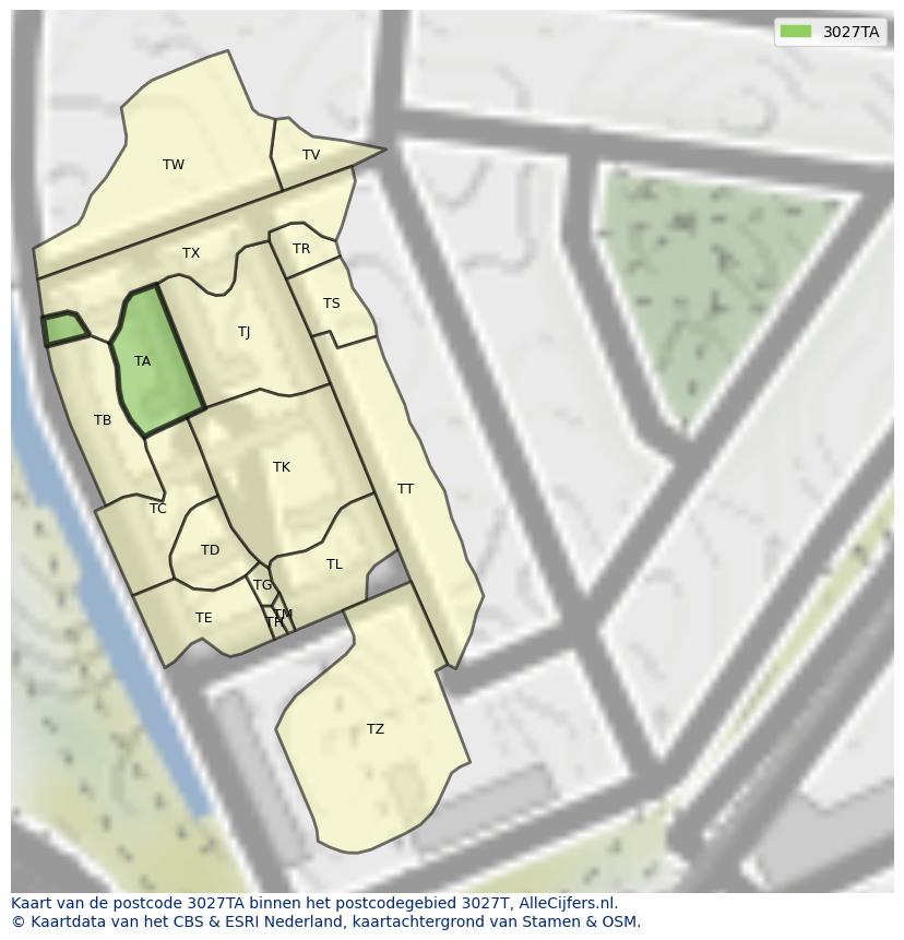 Afbeelding van het postcodegebied 3027 TA op de kaart.
