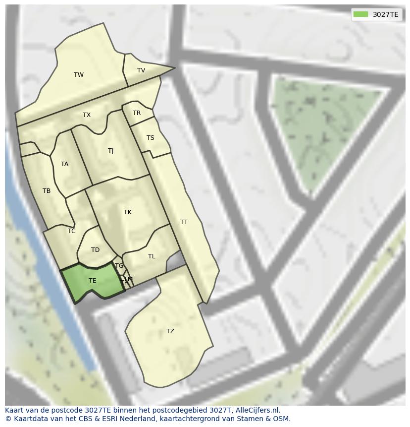 Afbeelding van het postcodegebied 3027 TE op de kaart.