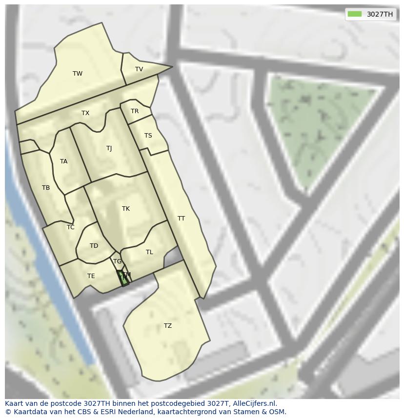 Afbeelding van het postcodegebied 3027 TH op de kaart.