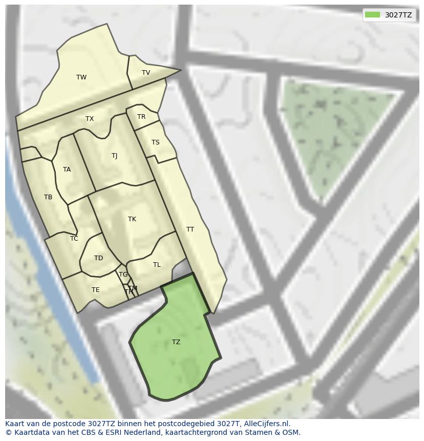 Afbeelding van het postcodegebied 3027 TZ op de kaart.
