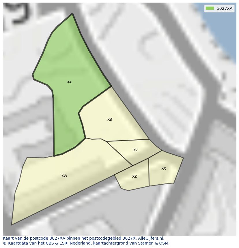 Afbeelding van het postcodegebied 3027 XA op de kaart.