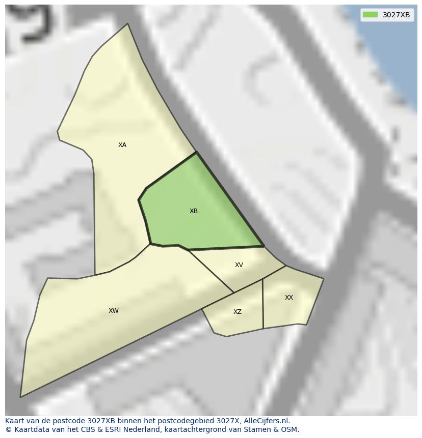 Afbeelding van het postcodegebied 3027 XB op de kaart.