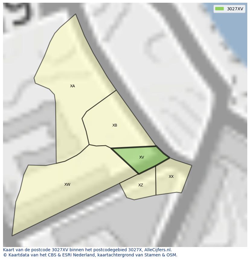 Afbeelding van het postcodegebied 3027 XV op de kaart.