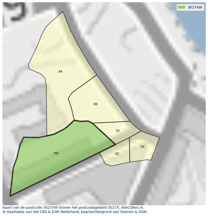 Afbeelding van het postcodegebied 3027 XW op de kaart.