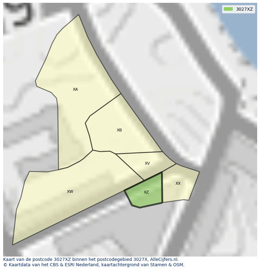 Afbeelding van het postcodegebied 3027 XZ op de kaart.