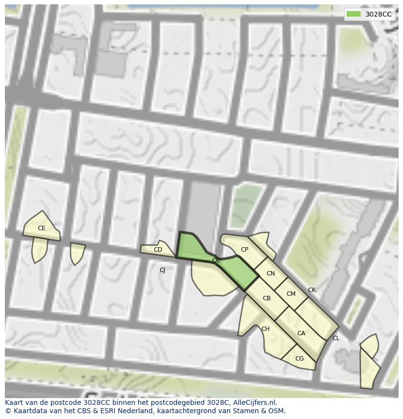 Afbeelding van het postcodegebied 3028 CC op de kaart.
