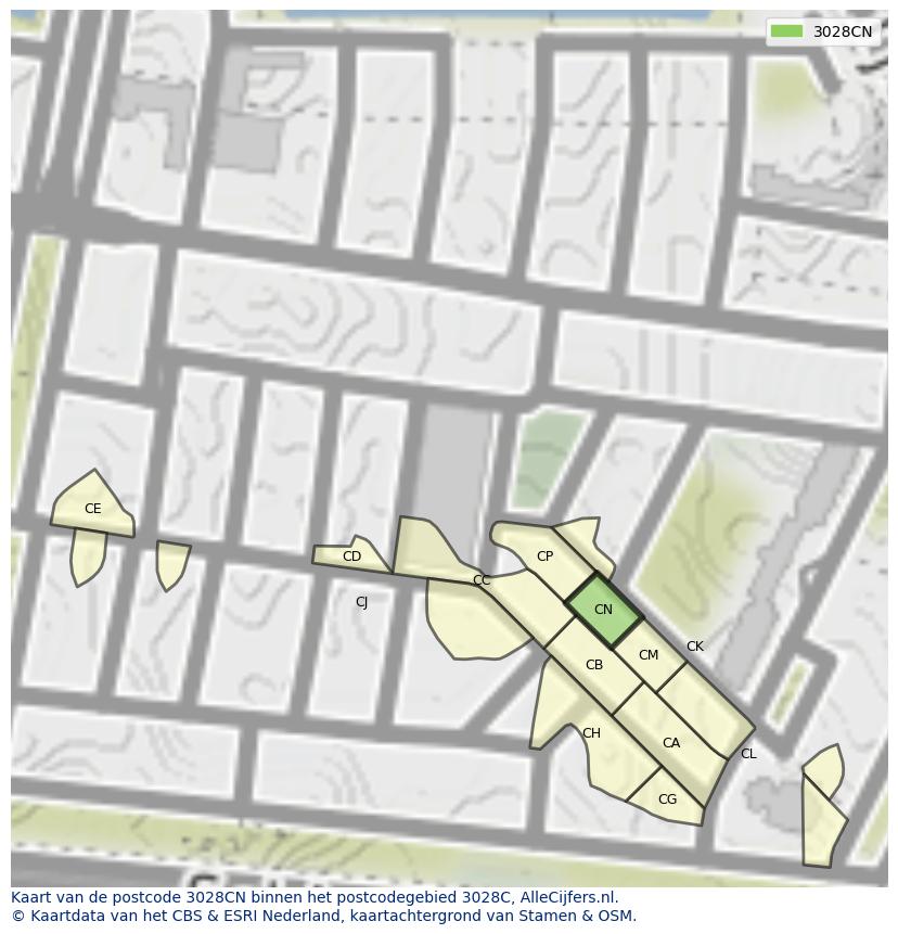 Afbeelding van het postcodegebied 3028 CN op de kaart.