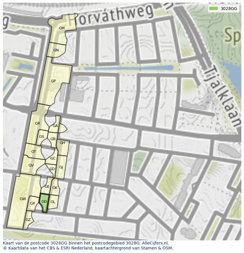 Afbeelding van het postcodegebied 3028 GG op de kaart.