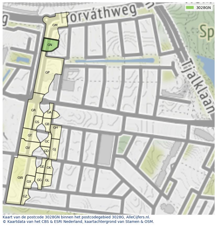 Afbeelding van het postcodegebied 3028 GN op de kaart.