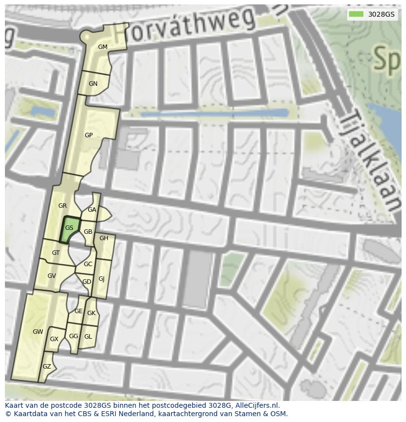 Afbeelding van het postcodegebied 3028 GS op de kaart.