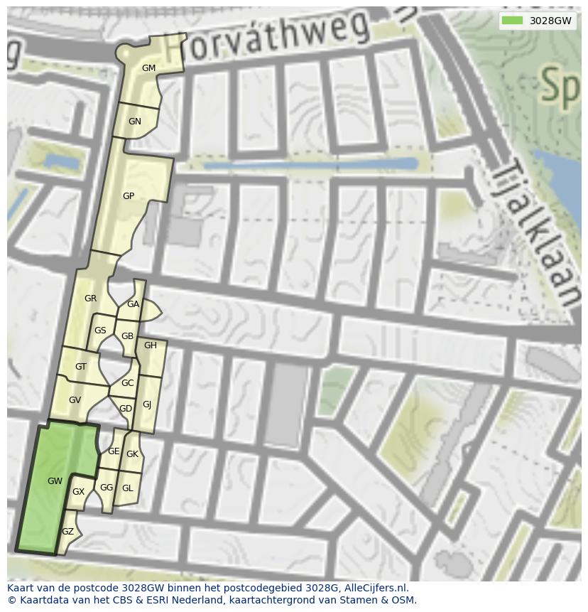 Afbeelding van het postcodegebied 3028 GW op de kaart.