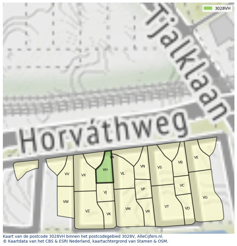 Afbeelding van het postcodegebied 3028 VH op de kaart.