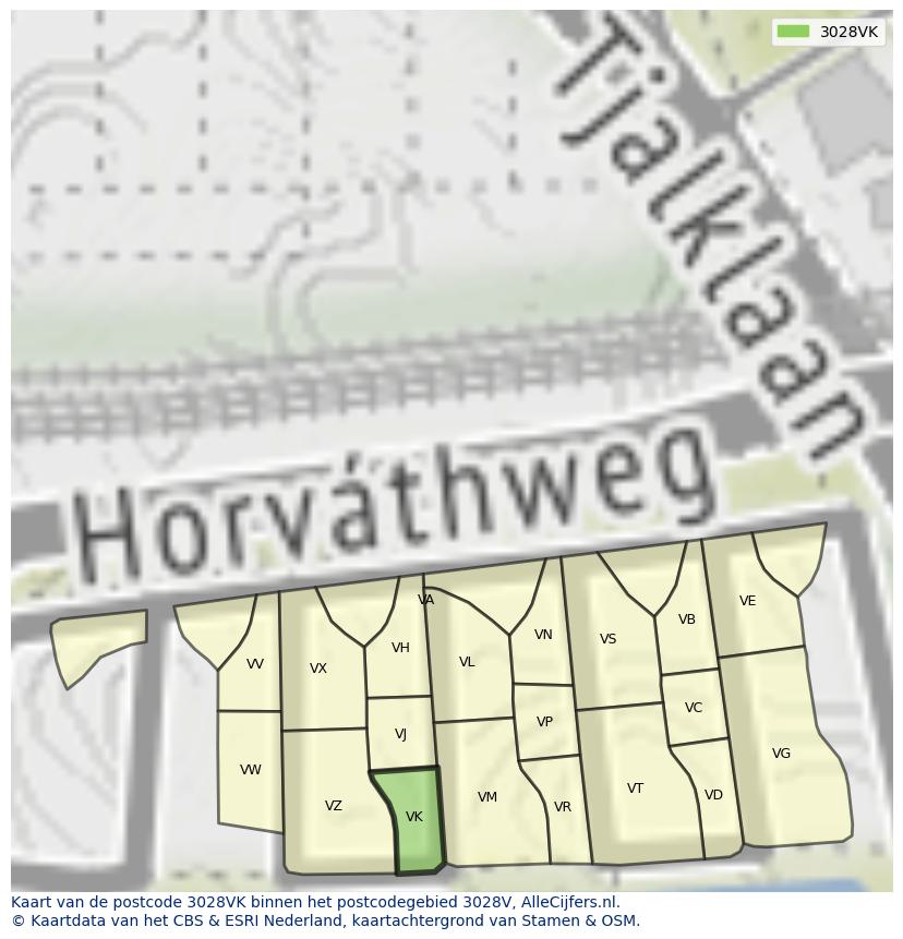 Afbeelding van het postcodegebied 3028 VK op de kaart.
