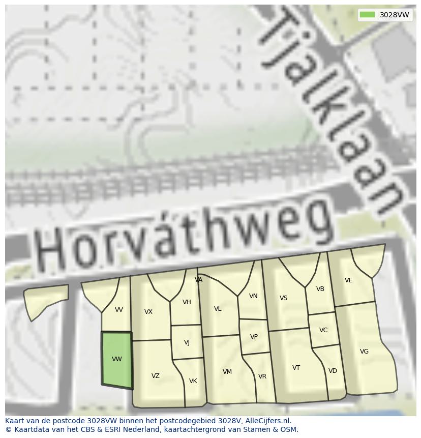 Afbeelding van het postcodegebied 3028 VW op de kaart.