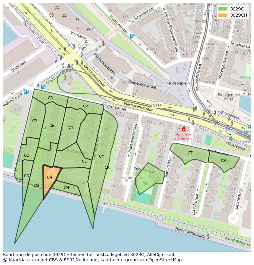 Afbeelding van het postcodegebied 3029 CH op de kaart.