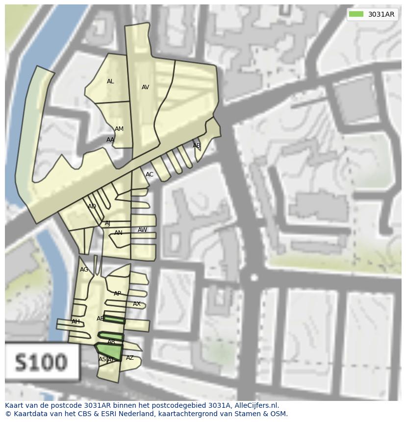 Afbeelding van het postcodegebied 3031 AR op de kaart.