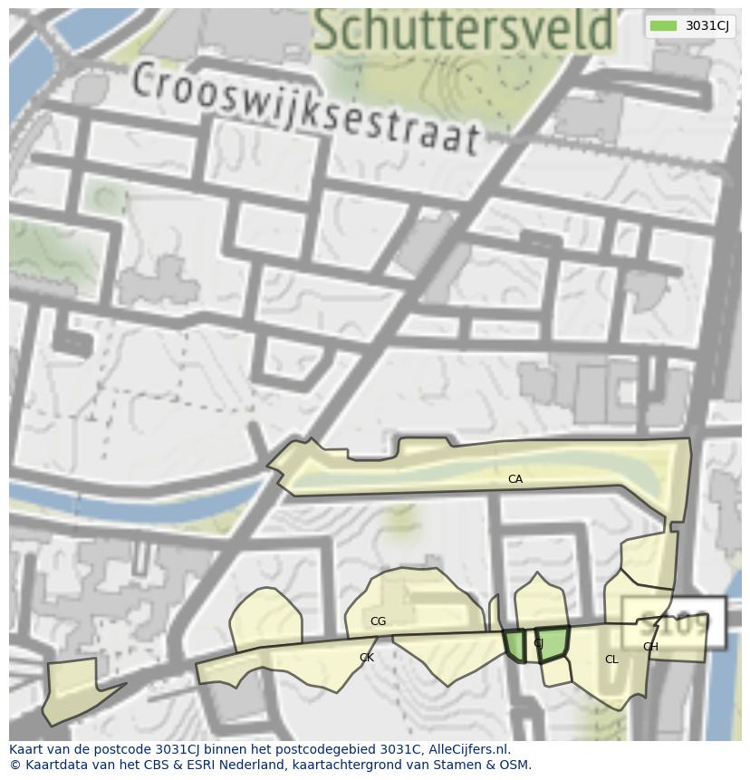 Afbeelding van het postcodegebied 3031 CJ op de kaart.