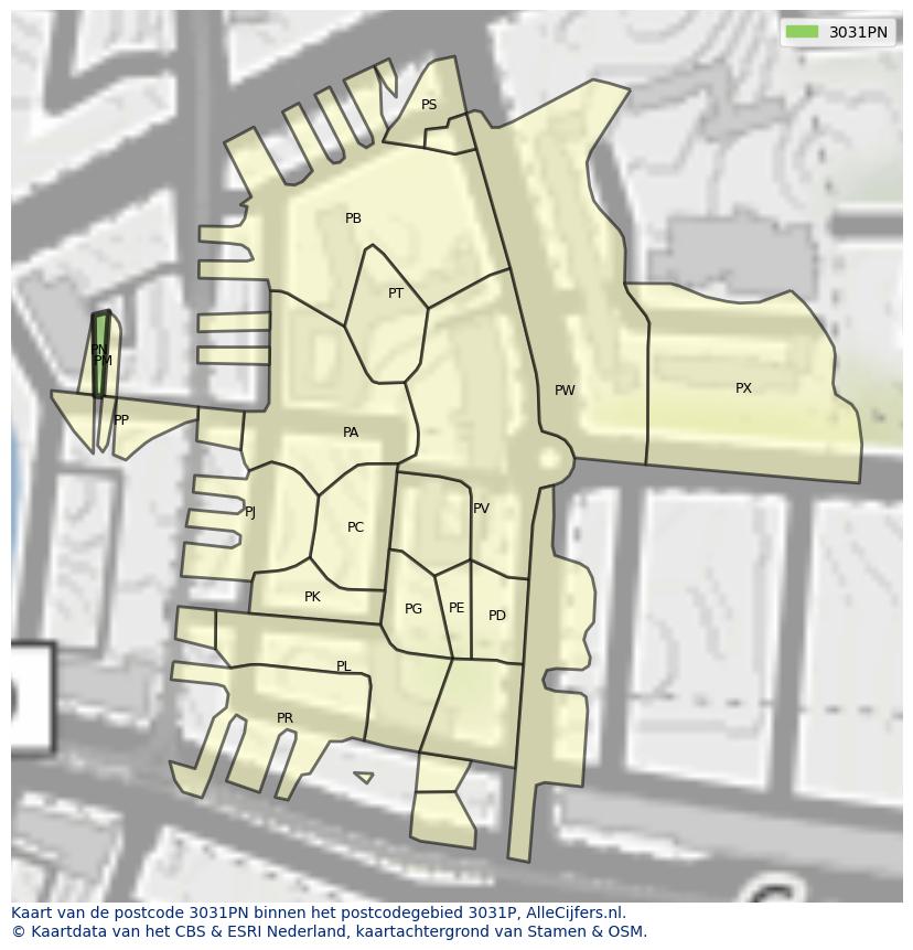 Afbeelding van het postcodegebied 3031 PN op de kaart.