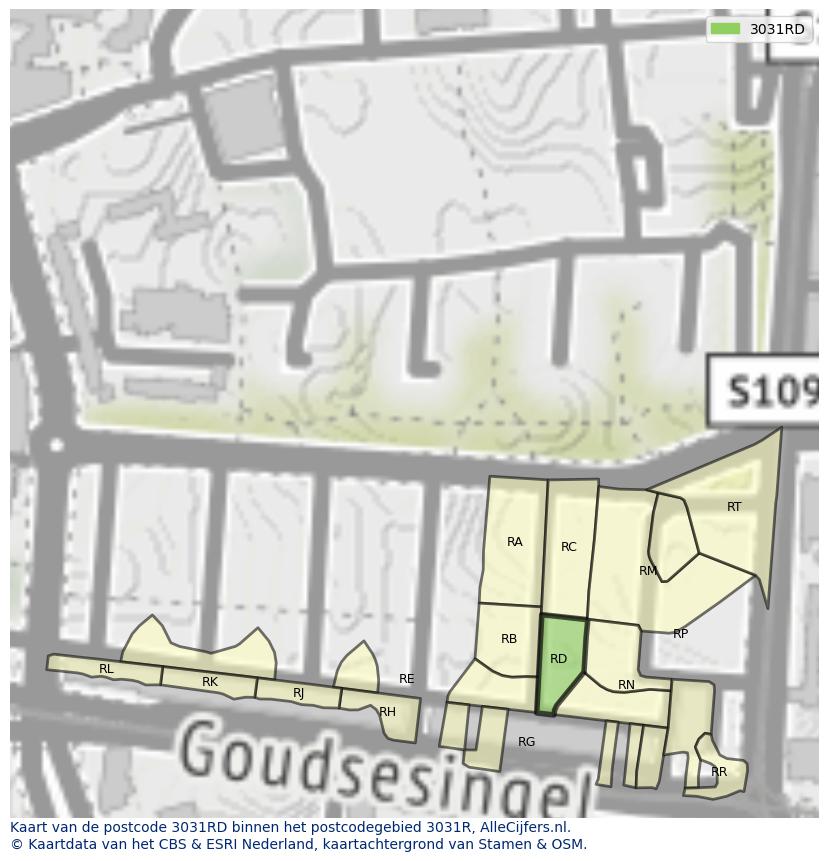 Afbeelding van het postcodegebied 3031 RD op de kaart.