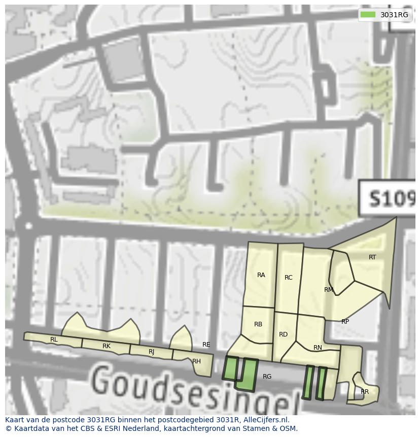 Afbeelding van het postcodegebied 3031 RG op de kaart.
