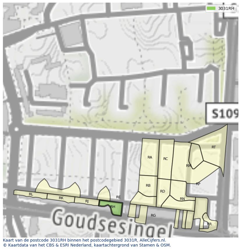 Afbeelding van het postcodegebied 3031 RH op de kaart.