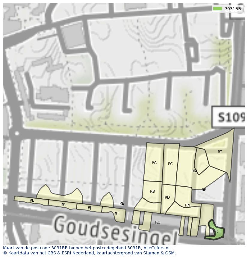 Afbeelding van het postcodegebied 3031 RR op de kaart.