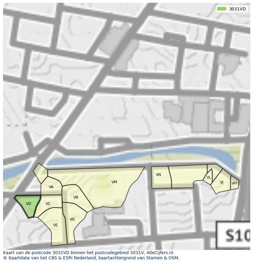 Afbeelding van het postcodegebied 3031 VD op de kaart.