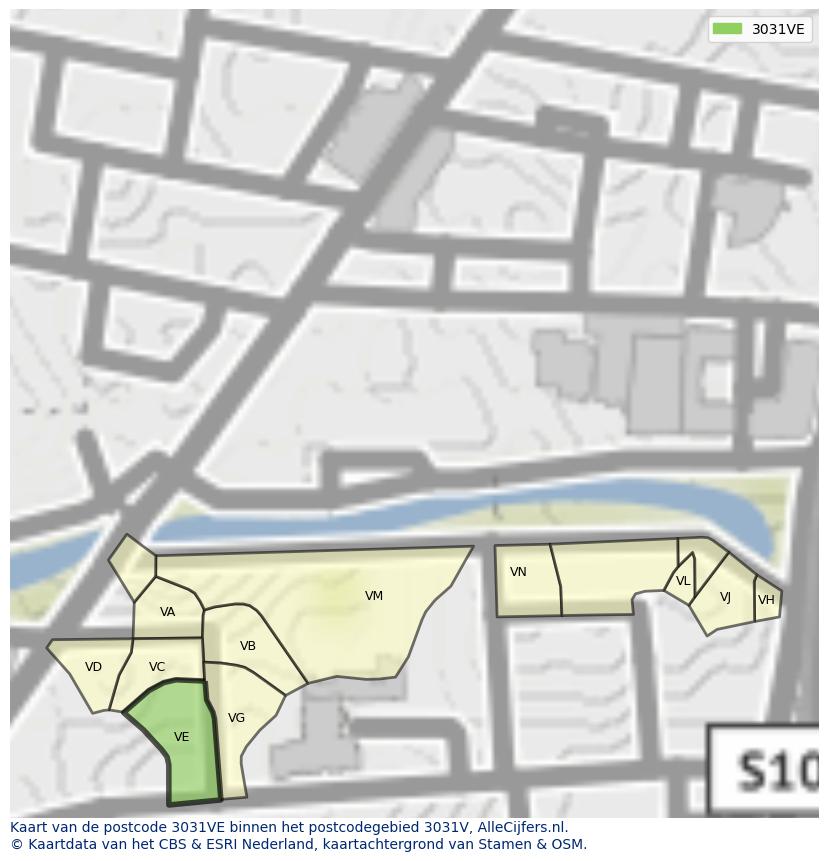 Afbeelding van het postcodegebied 3031 VE op de kaart.