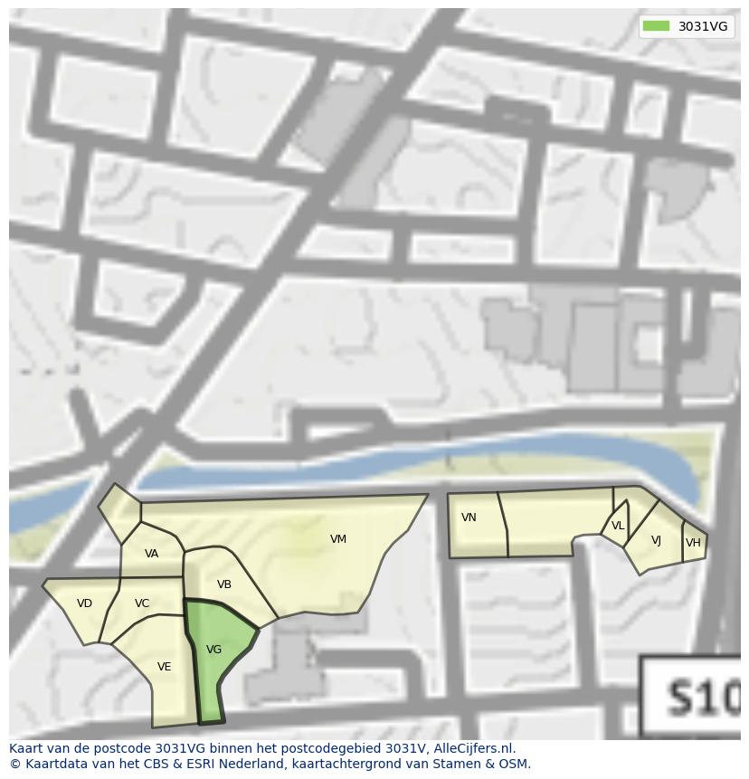 Afbeelding van het postcodegebied 3031 VG op de kaart.