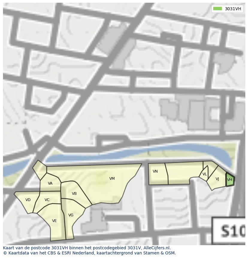 Afbeelding van het postcodegebied 3031 VH op de kaart.