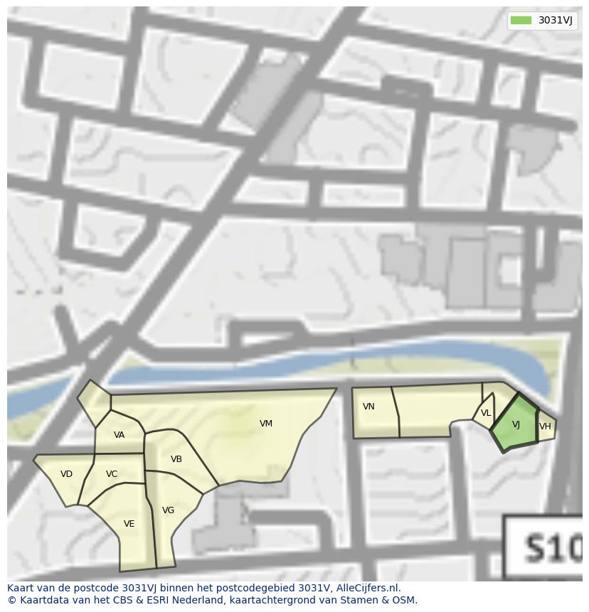 Afbeelding van het postcodegebied 3031 VJ op de kaart.