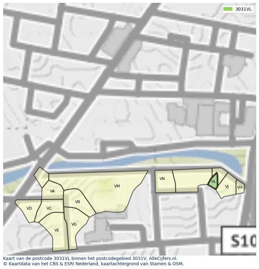 Afbeelding van het postcodegebied 3031 VL op de kaart.