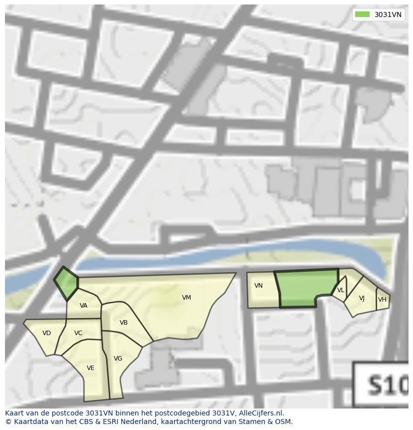 Afbeelding van het postcodegebied 3031 VN op de kaart.