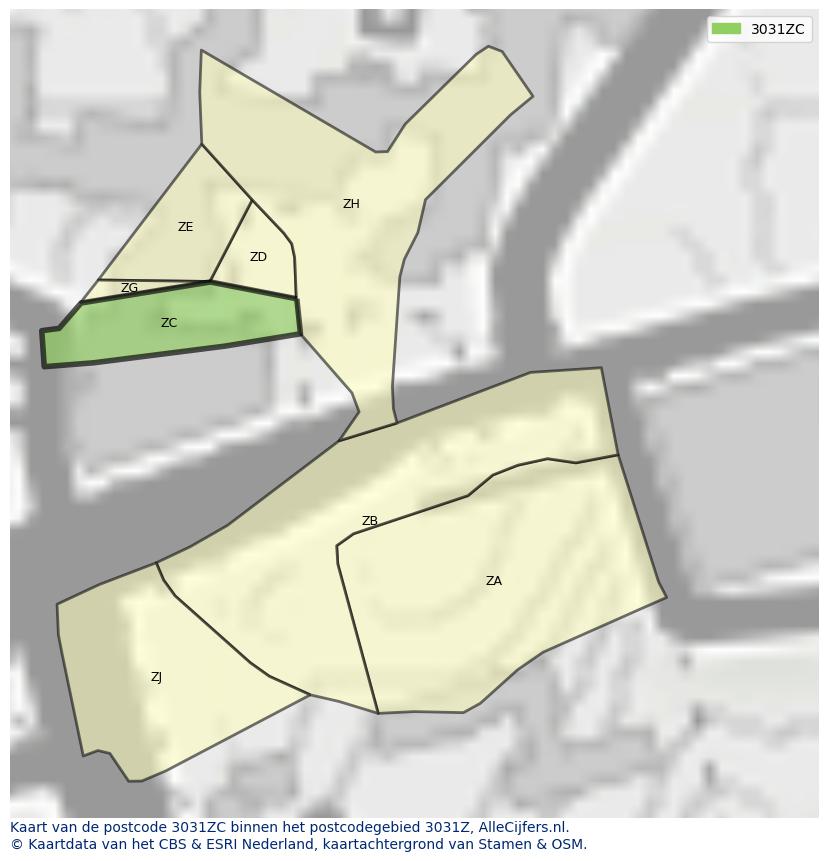 Afbeelding van het postcodegebied 3031 ZC op de kaart.