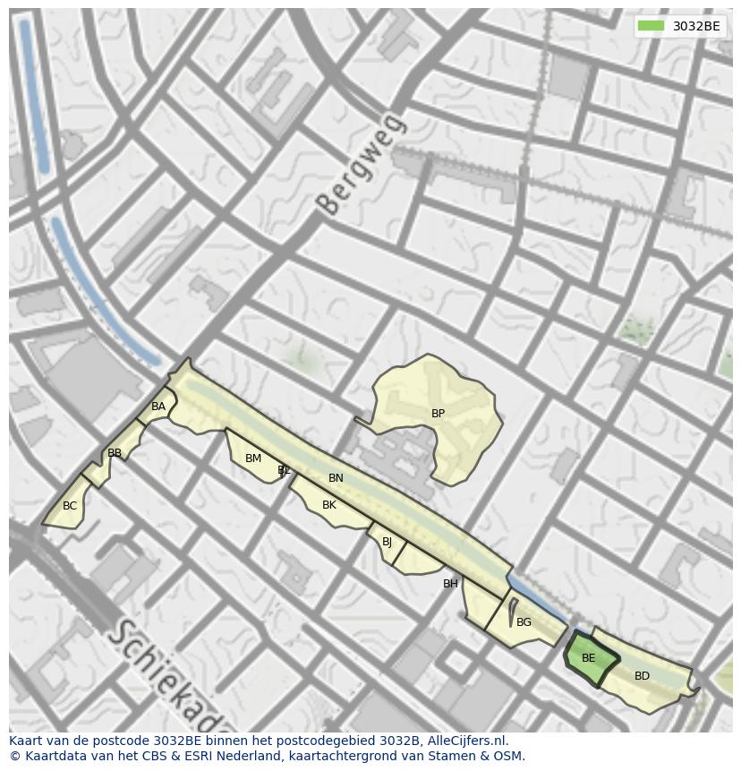 Afbeelding van het postcodegebied 3032 BE op de kaart.