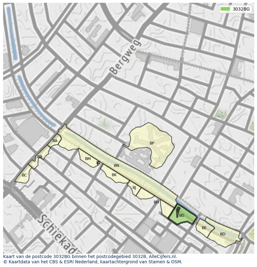 Afbeelding van het postcodegebied 3032 BG op de kaart.