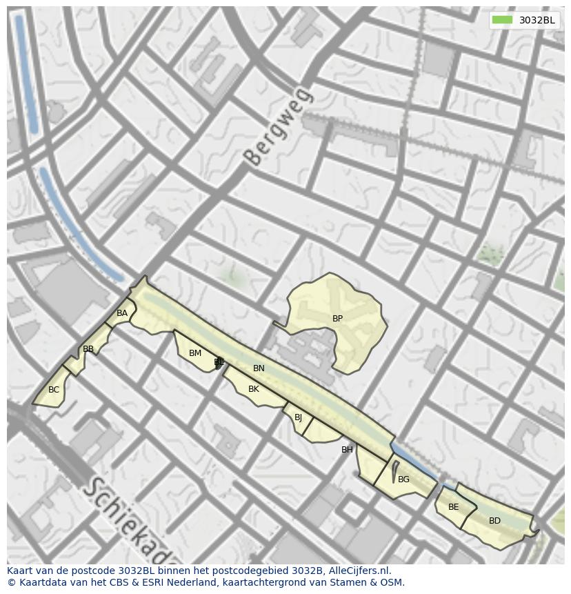 Afbeelding van het postcodegebied 3032 BL op de kaart.