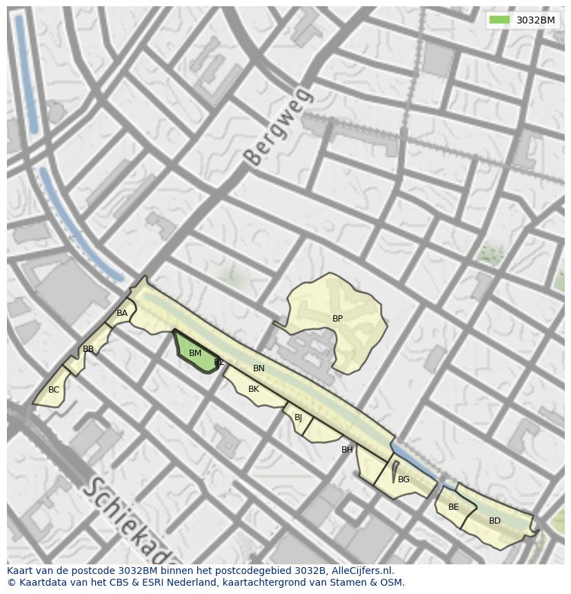 Afbeelding van het postcodegebied 3032 BM op de kaart.