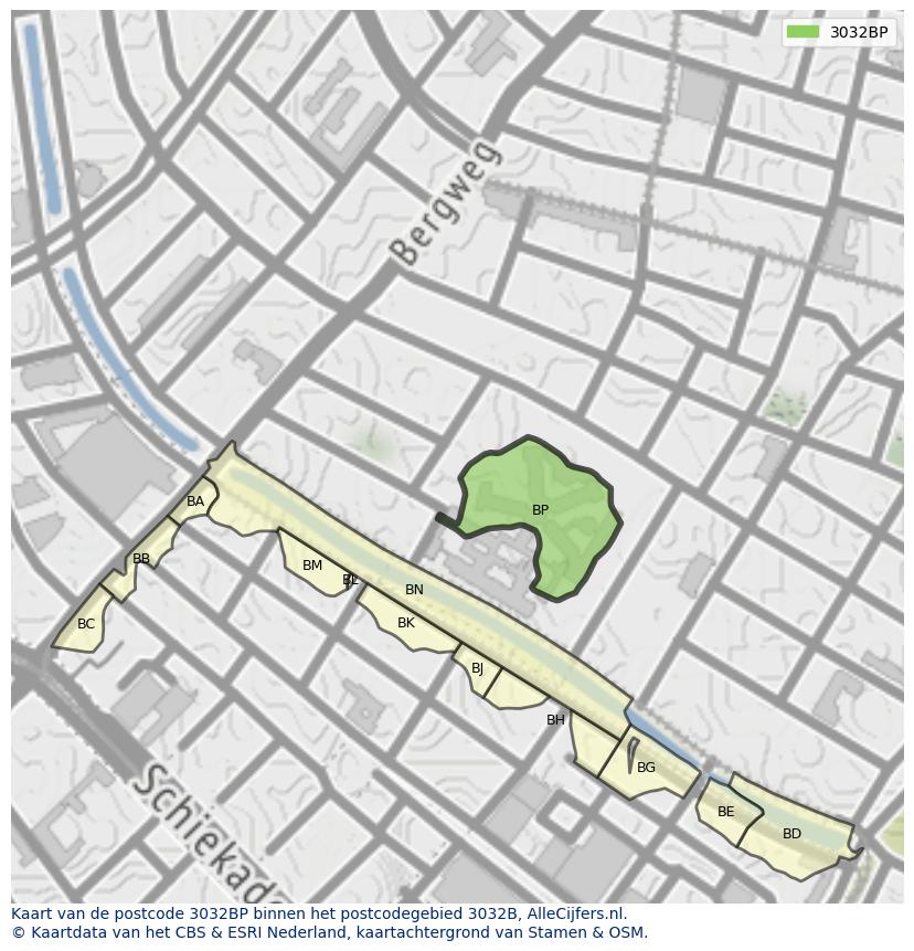 Afbeelding van het postcodegebied 3032 BP op de kaart.