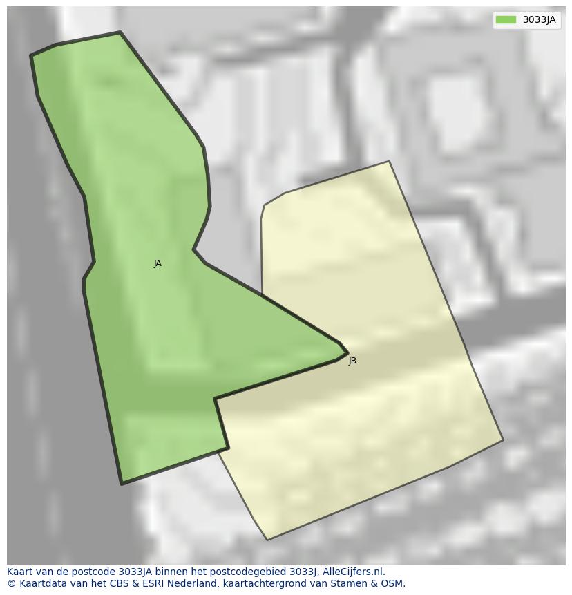 Afbeelding van het postcodegebied 3033 JA op de kaart.