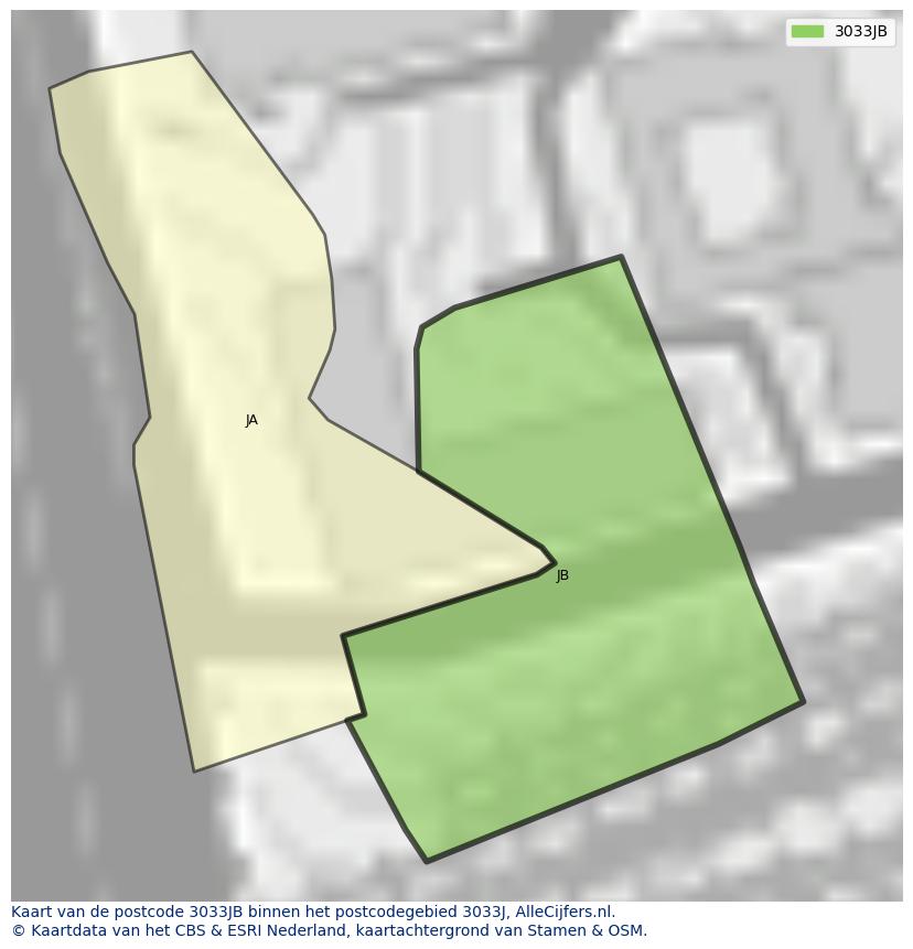 Afbeelding van het postcodegebied 3033 JB op de kaart.