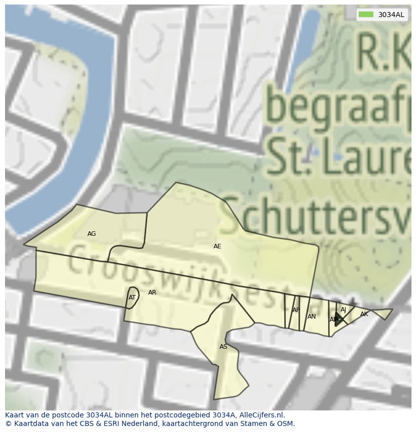 Afbeelding van het postcodegebied 3034 AL op de kaart.
