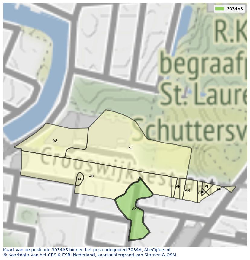 Afbeelding van het postcodegebied 3034 AS op de kaart.