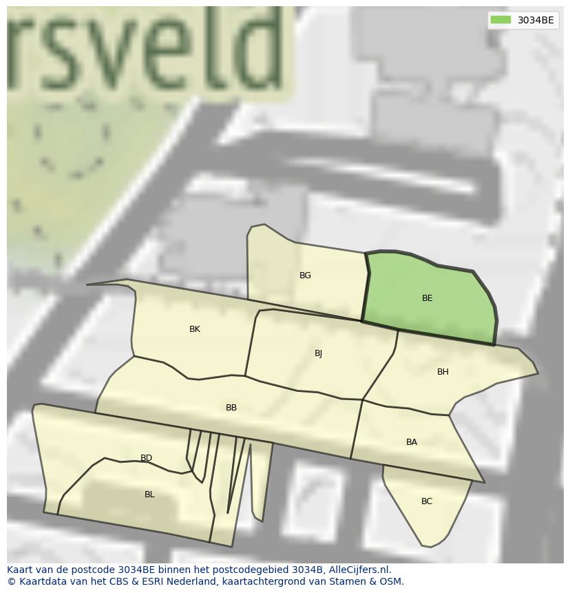 Afbeelding van het postcodegebied 3034 BE op de kaart.