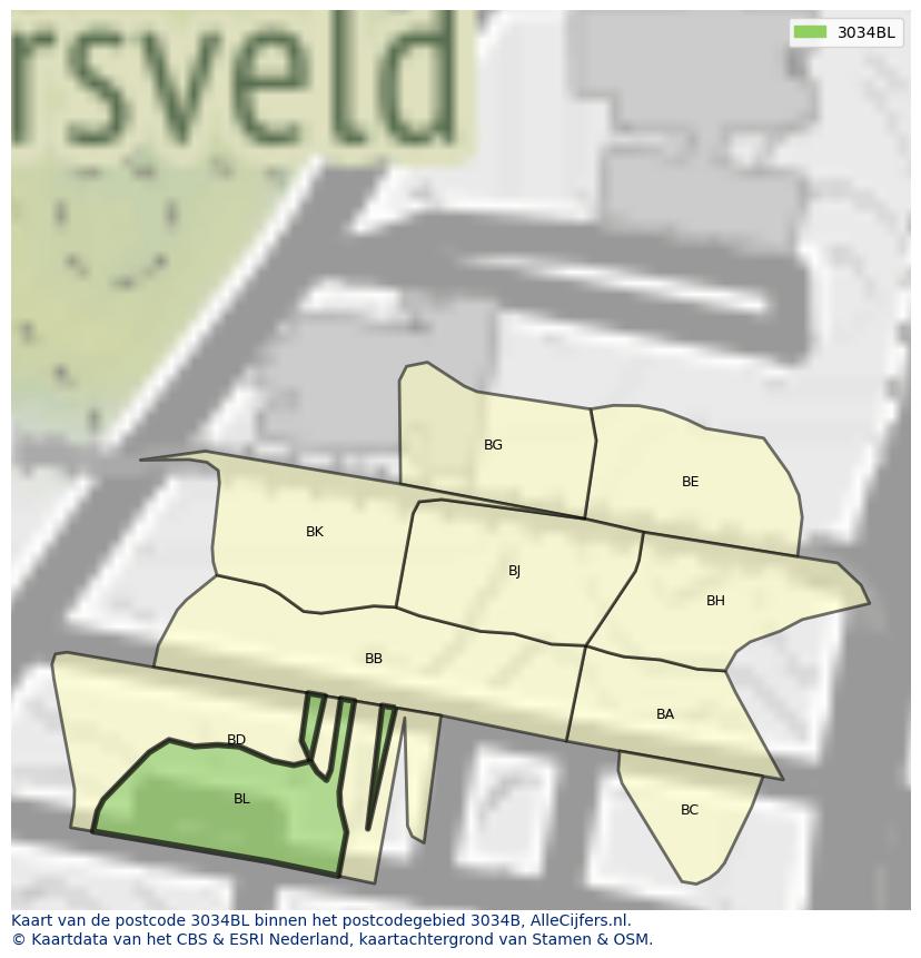 Afbeelding van het postcodegebied 3034 BL op de kaart.