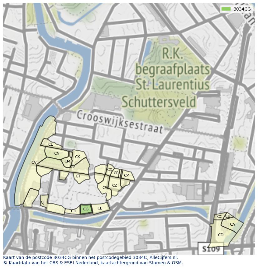 Afbeelding van het postcodegebied 3034 CG op de kaart.