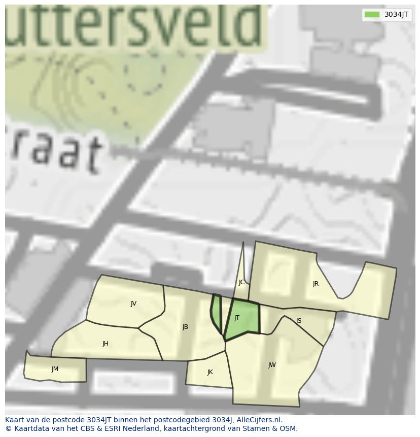 Afbeelding van het postcodegebied 3034 JT op de kaart.