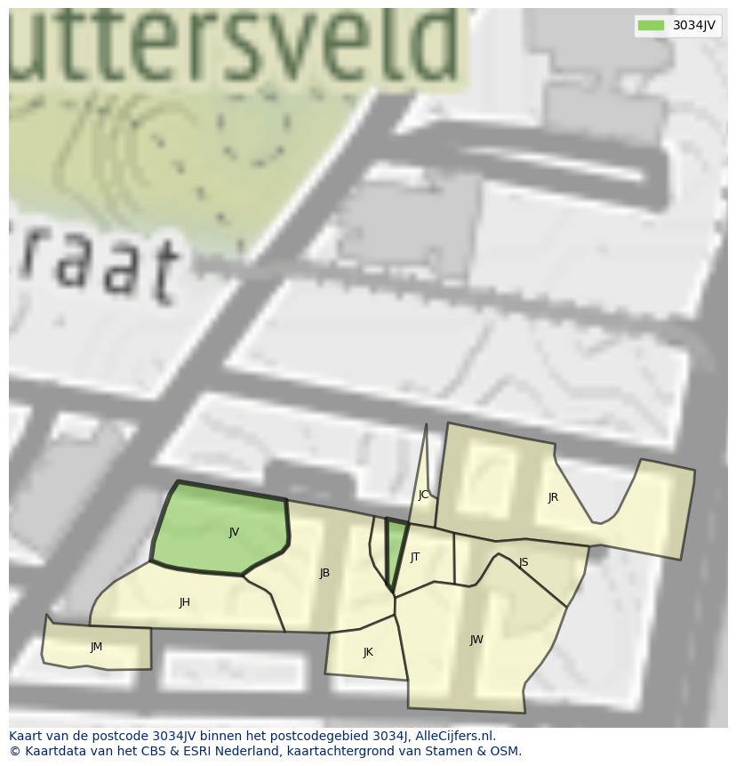 Afbeelding van het postcodegebied 3034 JV op de kaart.