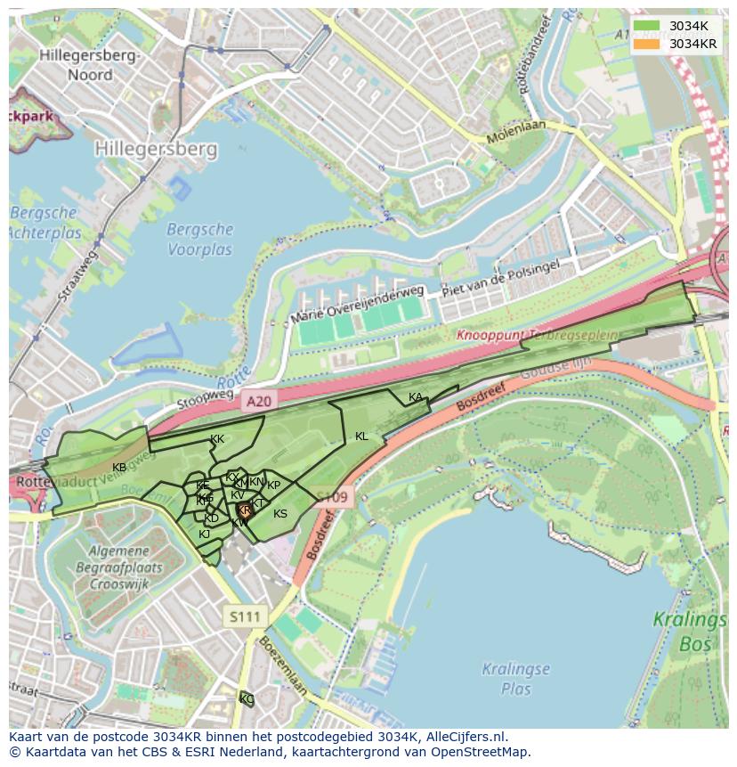 Afbeelding van het postcodegebied 3034 KR op de kaart.
